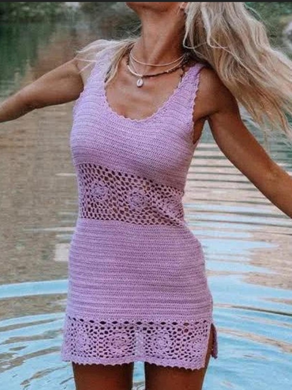 Iluka Lavender Crochet Mini Dress